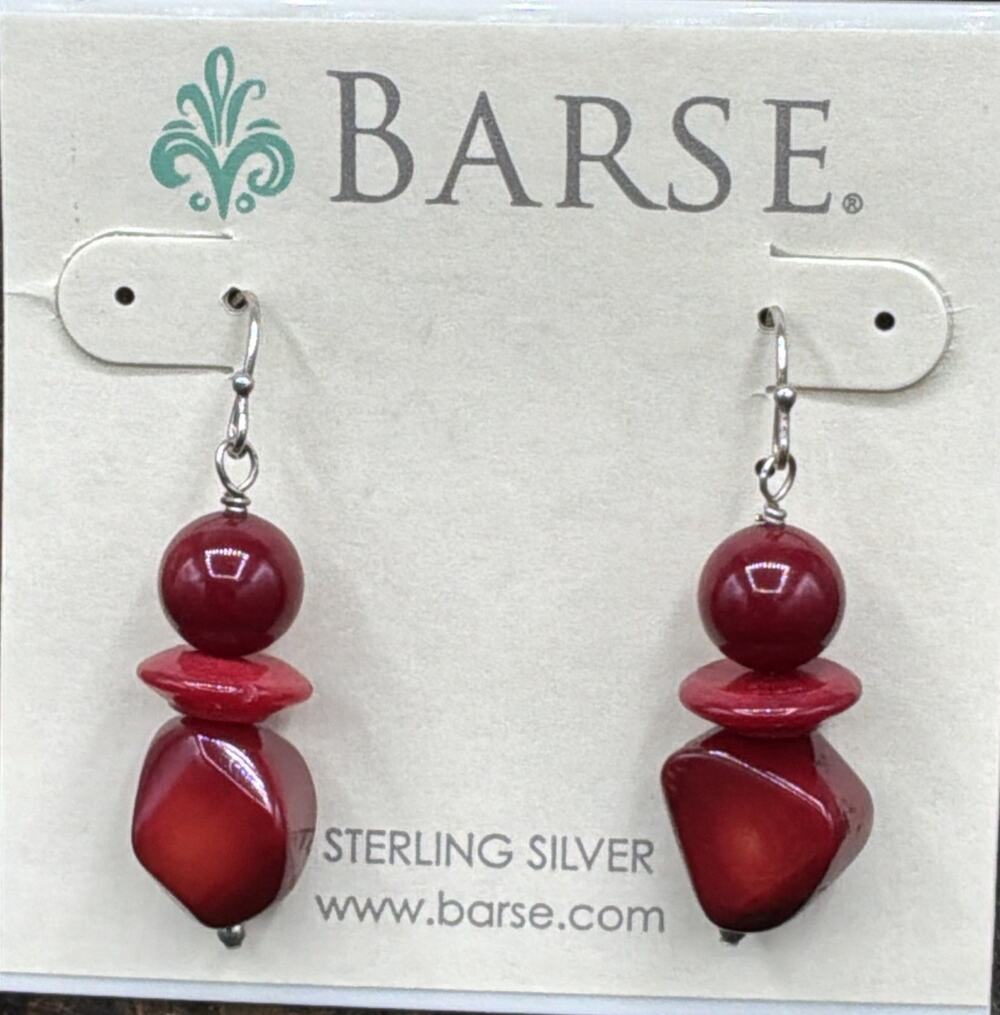 Barse Bamboo Coral Earrings- Sterling Silver- NWT